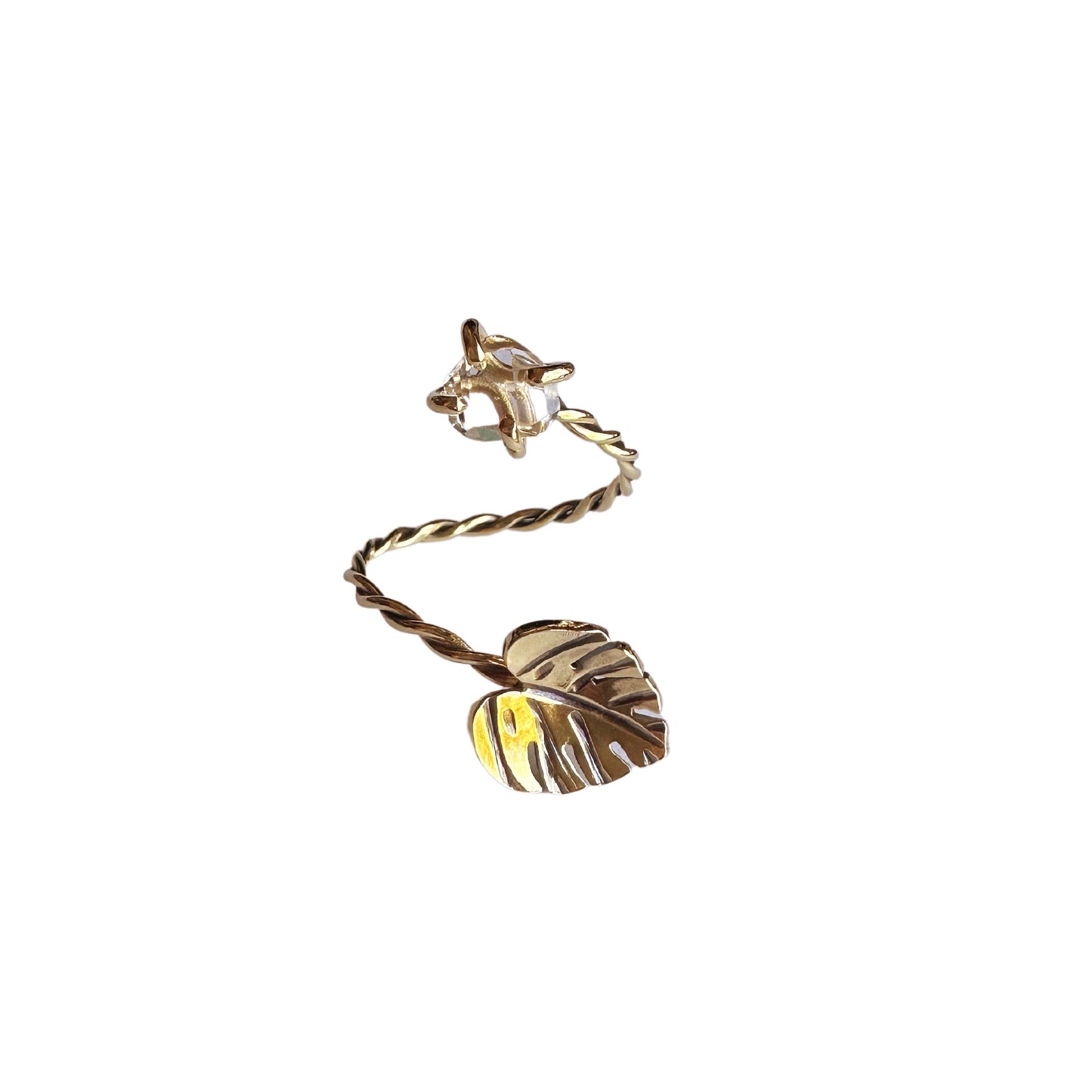 Monstera Leaf + Raw Gemstone Ring
