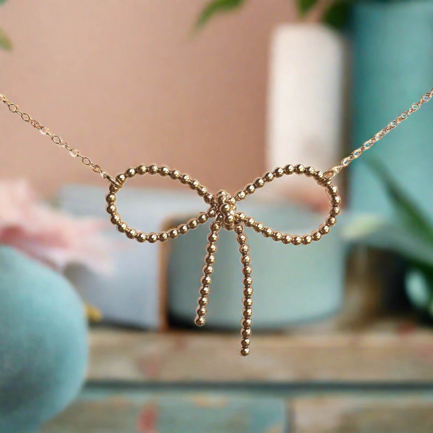 Beaded Bow Pendant Necklace