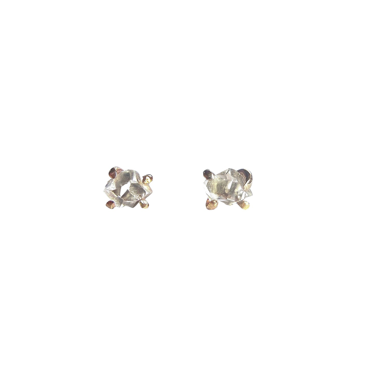 herkimer diamond stud earrings in 14k gold with prong set herkimer diamonds