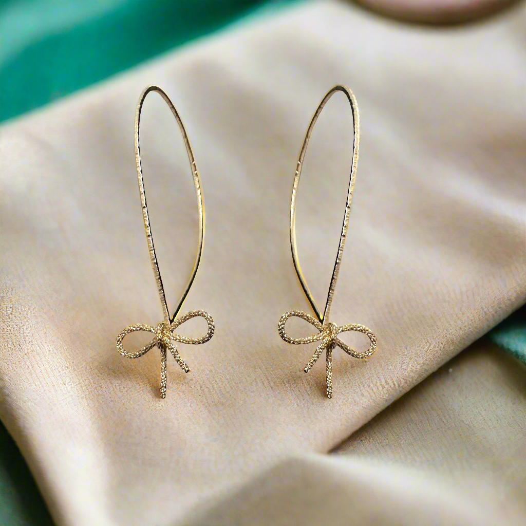 Sparkle Bow Threader Hoops