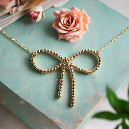 Beaded Bow Pendant Necklace