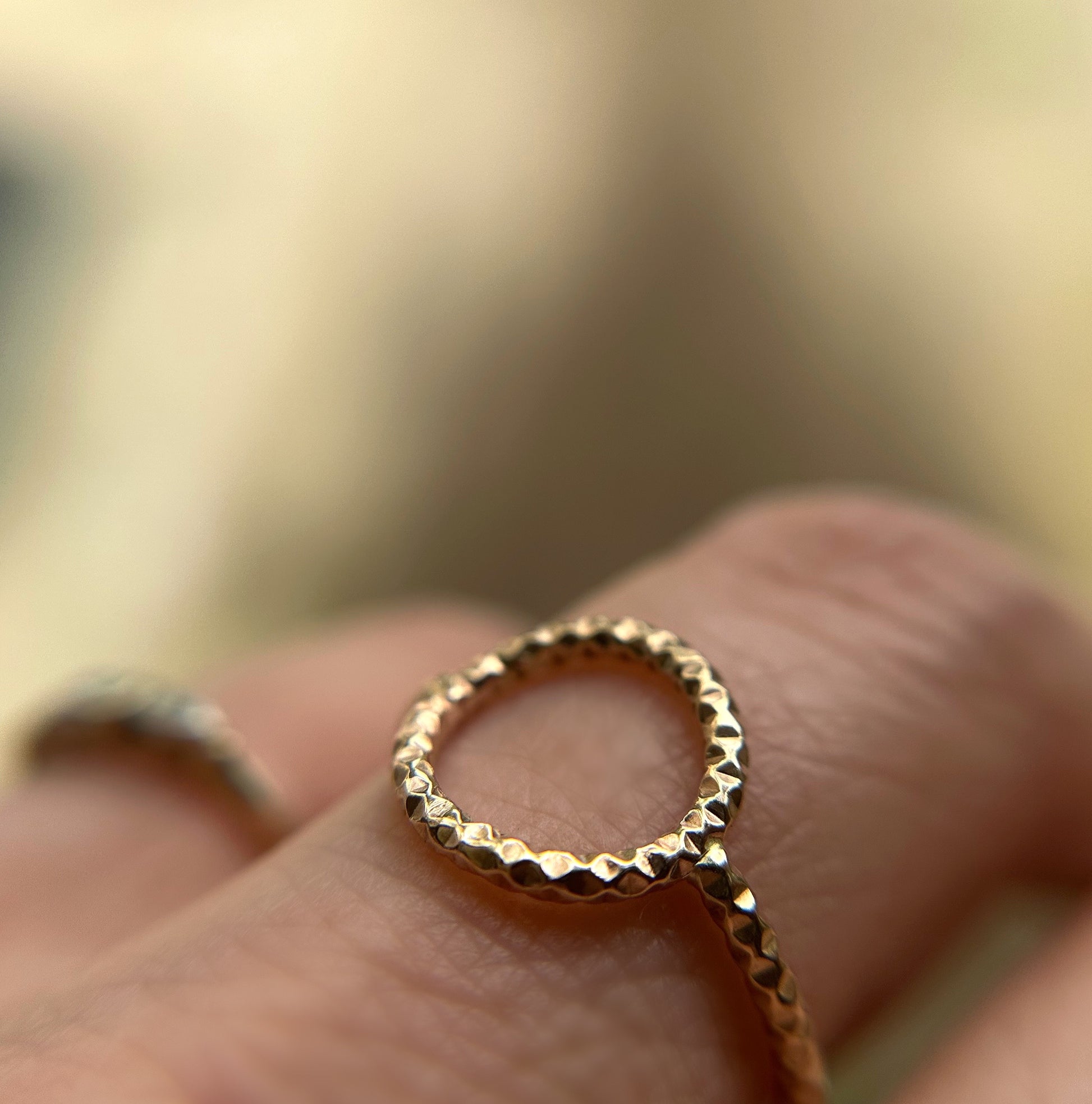 gold circle ring with disco ball wire