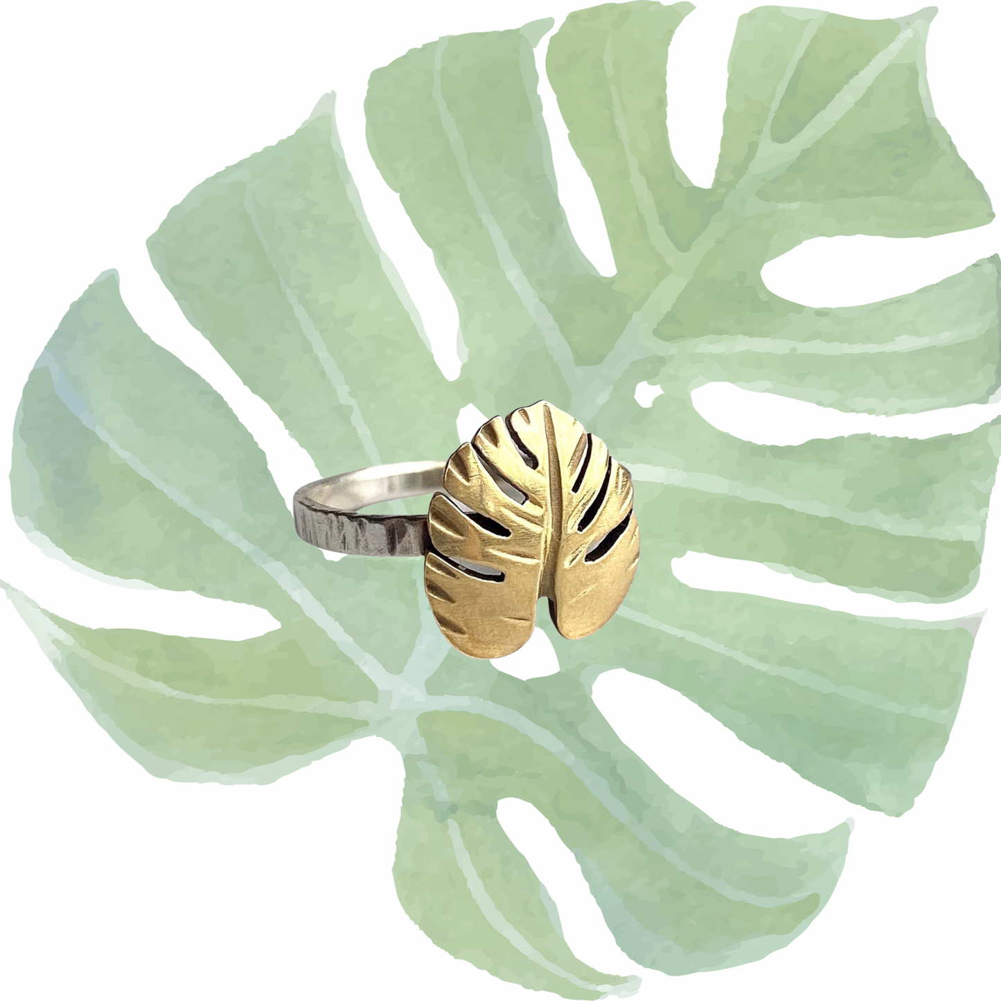 Monstera Leaf Ring in Mixed Metals