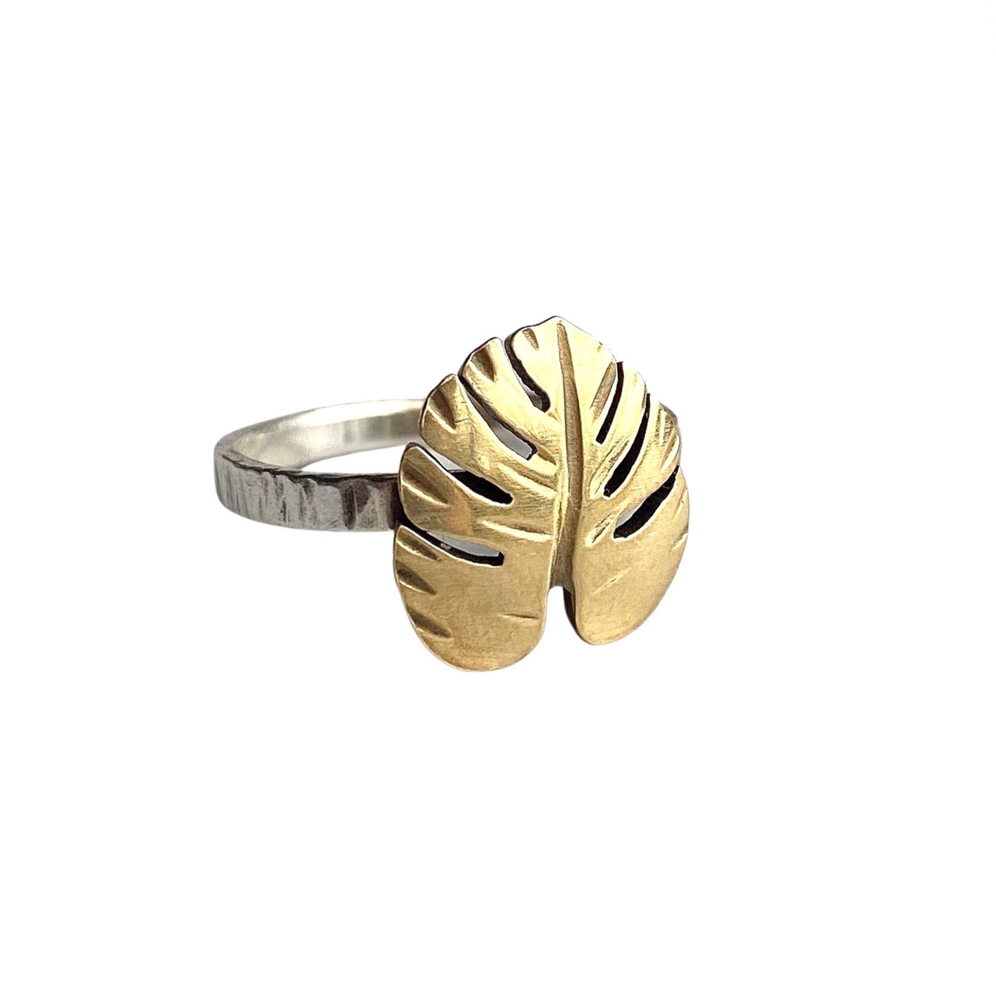 Monstera Leaf Ring in Mixed Metals